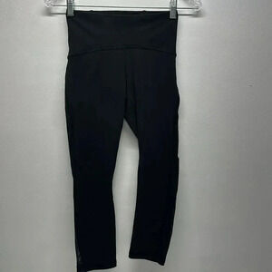 Lululemon Train Times Crop Cropped Pants Leggings Black Mesh Panels 21" Size 4